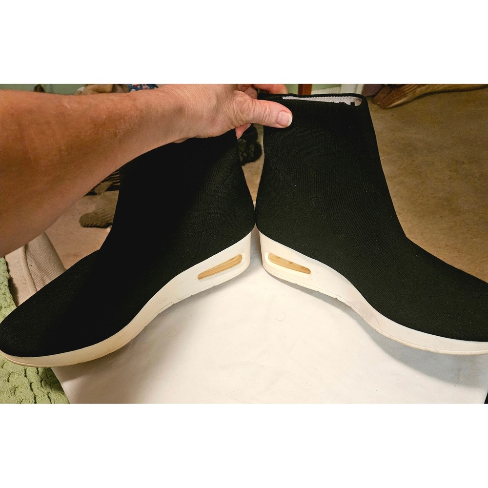 DKNY Maddy Sock Sneaker Booties Womens 11 Black Knit Wedge Logo High Top Shoes - Picture 3 of 8